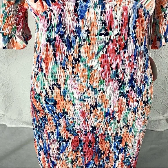 NWT Large Luxxel Multicolor Floral Midi Dress smocked body ruffle - Picture 7 of 16